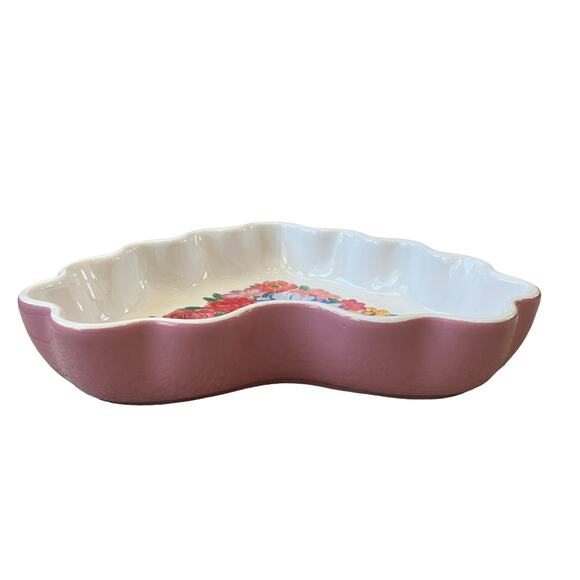 Pioneer Woman Valentines Heart Shaped Ceramic Baking Dish Pink Floral 9.65x7 New - Picture 4 of 11